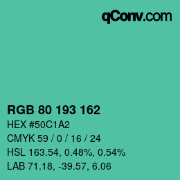Color code: RGB 80 193 162 | qconv.com