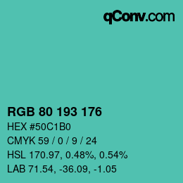 Color code: RGB 80 193 176 | qconv.com