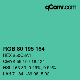 カラーコード: RGB 80 195 164 | qconv.com