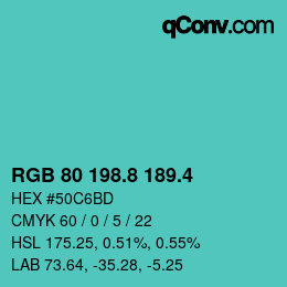 カラーコード: RGB 80 198.8 189.4 | qconv.com