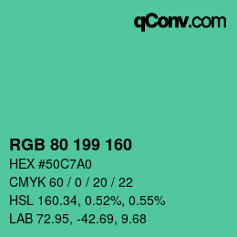 Color code: RGB 80 199 160 | qconv.com