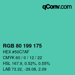 Color code: RGB 80 199 175 | qconv.com