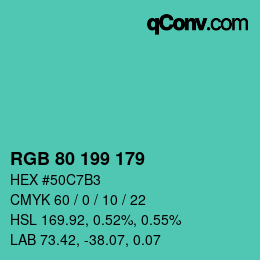 Color code: RGB 80 199 179 | qconv.com