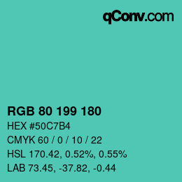 Color code: RGB 80 199 180 | qconv.com