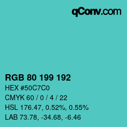Color code: RGB 80 199 192 | qconv.com