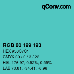 カラーコード: RGB 80 199 193 | qconv.com