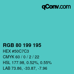 Color code: RGB 80 199 195 | qconv.com