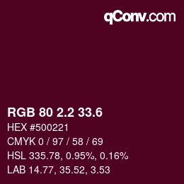 カラーコード: RGB 80 2.2 33.6 | qconv.com
