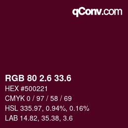 カラーコード: RGB 80 2.6 33.6 | qconv.com