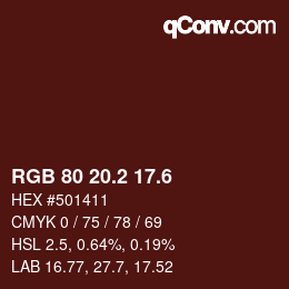 カラーコード: RGB 80 20.2 17.6 | qconv.com