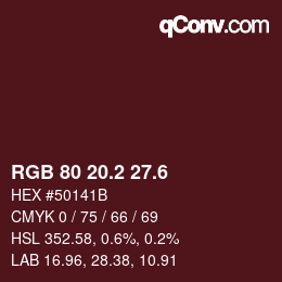カラーコード: RGB 80 20.2 27.6 | qconv.com