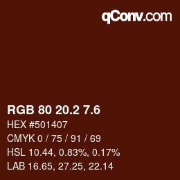 カラーコード: RGB 80 20.2 7.6 | qconv.com