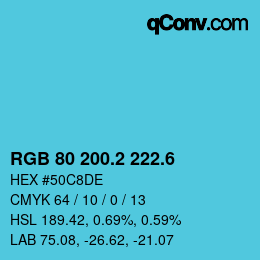 カラーコード: RGB 80 200.2 222.6 | qconv.com