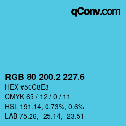 カラーコード: RGB 80 200.2 227.6 | qconv.com