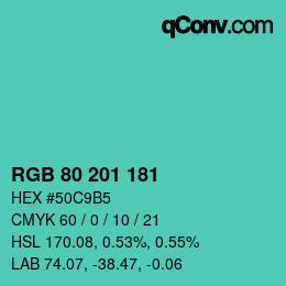 Color code: RGB 80 201 181 | qconv.com