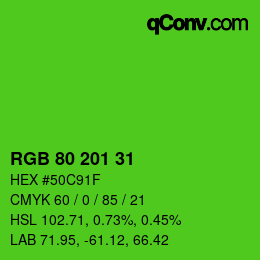 Color code: RGB 80 201 31 | qconv.com