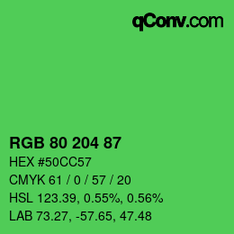 カラーコード: RGB 80 204 87 | qconv.com