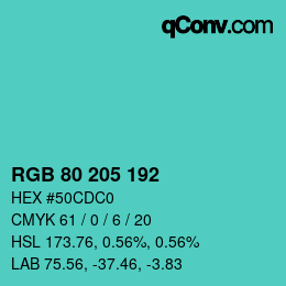 カラーコード: RGB 80 205 192 | qconv.com