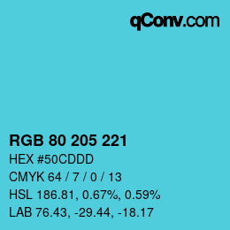 Color code: RGB 80 205 221 | qconv.com