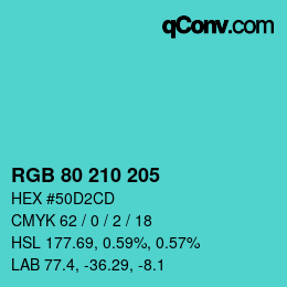 カラーコード: RGB 80 210 205 | qconv.com