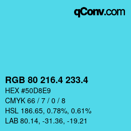 カラーコード: RGB 80 216.4 233.4 | qconv.com