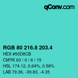 カラーコード: RGB 80 216.8 203.4 | qconv.com
