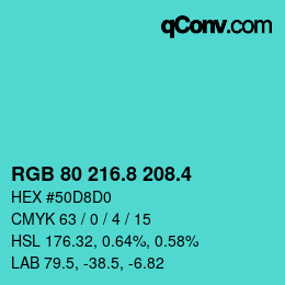 カラーコード: RGB 80 216.8 208.4 | qconv.com