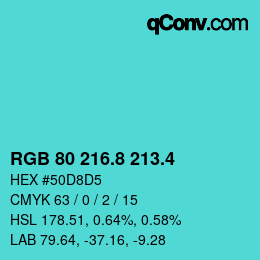 カラーコード: RGB 80 216.8 213.4 | qconv.com