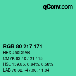 Color code: RGB 80 217 171 | qconv.com