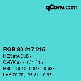 カラーコード: RGB 80 217 215 | qconv.com