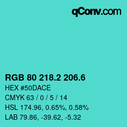 カラーコード: RGB 80 218.2 206.6 | qconv.com