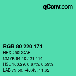 颜色代码: RGB 80 220 174 | qconv.com