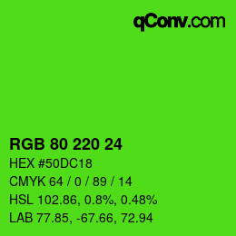 カラーコード: RGB 80 220 24 | qconv.com