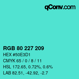 Color code: RGB 80 227 209 | qconv.com