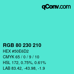 Color code: RGB 80 230 210 | qconv.com