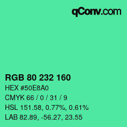 Color code: RGB 80 232 160 | qconv.com