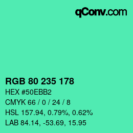 Color code: RGB 80 235 178 | qconv.com