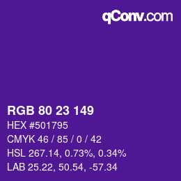 Color code: RGB 80 23 149 | qconv.com
