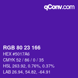 颜色代码: RGB 80 23 166 | qconv.com