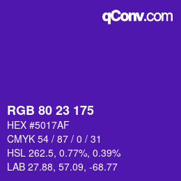 カラーコード: RGB 80 23 175 | qconv.com