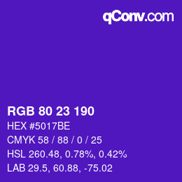 カラーコード: RGB 80 23 190 | qconv.com