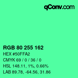 Color code: RGB 80 255 162 | qconv.com