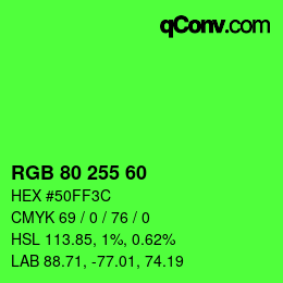 カラーコード: RGB 80 255 60 | qconv.com