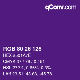 Color code: RGB 80 26 126 | qconv.com