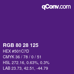 Color code: RGB 80 28 125 | qconv.com