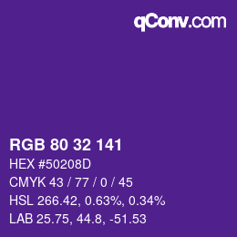 カラーコード: RGB 80 32 141 | qconv.com