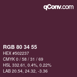 カラーコード: RGB 80 34 55 | qconv.com