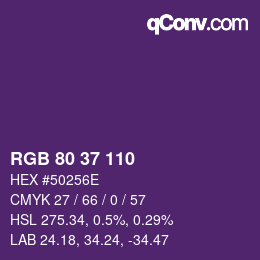 Color code: RGB 80 37 110 | qconv.com