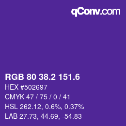 カラーコード: RGB 80 38.2 151.6 | qconv.com