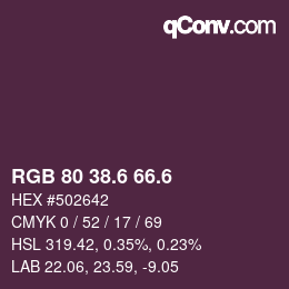 カラーコード: RGB 80 38.6 66.6 | qconv.com